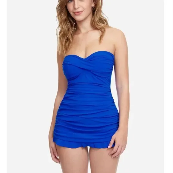 Gottex Profile Size 6 Bandeau Swim Dress One Piece Swimsuit NEW Blue - Picture 1 of 14